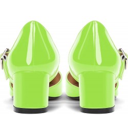 Women's Adjustable Strap Block Buckle Solid Patent Pointed Toe Chunky Low Heel Pumps Shoes 2 Inch Lime Green $34.56 Pumps