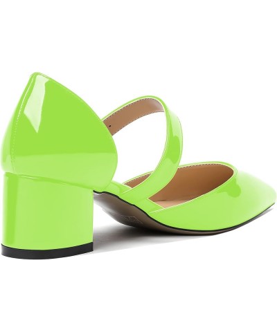 Women's Adjustable Strap Block Buckle Solid Patent Pointed Toe Chunky Low Heel Pumps Shoes 2 Inch Lime Green $34.56 Pumps