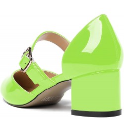 Women's Adjustable Strap Block Buckle Solid Patent Pointed Toe Chunky Low Heel Pumps Shoes 2 Inch Lime Green $34.56 Pumps