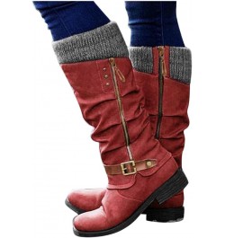 Cowboy Boots for Women Black Low Chunky Heel Faux Leather Winter Snow Riding Booties Slouchy Mid Calf Boots Y01-red $10.11 Ou...