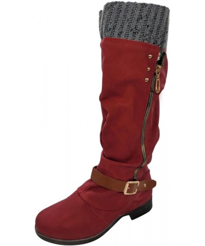 Cowboy Boots for Women Black Low Chunky Heel Faux Leather Winter Snow Riding Booties Slouchy Mid Calf Boots Y01-red $10.11 Ou...