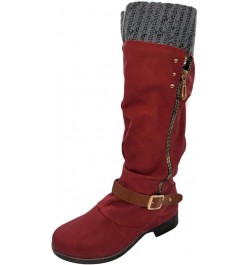 Cowboy Boots for Women Black Low Chunky Heel Faux Leather Winter Snow Riding Booties Slouchy Mid Calf Boots Y01-red $10.11 Ou...