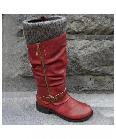 Cowboy Boots for Women Black Low Chunky Heel Faux Leather Winter Snow Riding Booties Slouchy Mid Calf Boots Y01-red $10.11 Ou...