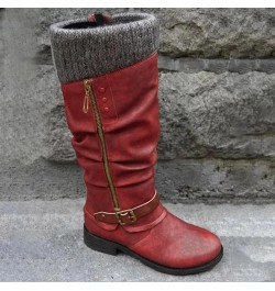 Cowboy Boots for Women Black Low Chunky Heel Faux Leather Winter Snow Riding Booties Slouchy Mid Calf Boots Y01-red $10.11 Ou...