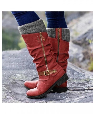 Cowboy Boots for Women Black Low Chunky Heel Faux Leather Winter Snow Riding Booties Slouchy Mid Calf Boots Y01-red $10.11 Ou...