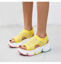 Ladies Fashion Color Blocking Breathable Knitted Open Toe Thick Beach Sandals Summer Sandals for Women Flat (Yellow, 6.5) Yel...