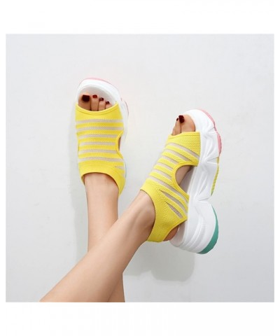 Ladies Fashion Color Blocking Breathable Knitted Open Toe Thick Beach Sandals Summer Sandals for Women Flat (Yellow, 6.5) Yel...