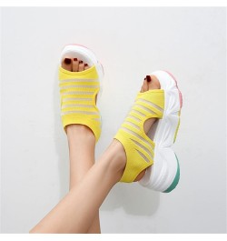 Ladies Fashion Color Blocking Breathable Knitted Open Toe Thick Beach Sandals Summer Sandals for Women Flat (Yellow, 6.5) Yel...