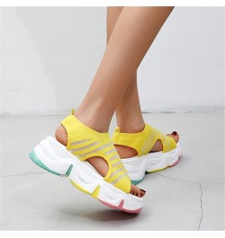 Ladies Fashion Color Blocking Breathable Knitted Open Toe Thick Beach Sandals Summer Sandals for Women Flat (Yellow, 6.5) Yel...