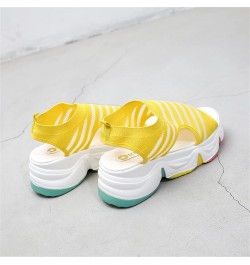 Ladies Fashion Color Blocking Breathable Knitted Open Toe Thick Beach Sandals Summer Sandals for Women Flat (Yellow, 6.5) Yel...