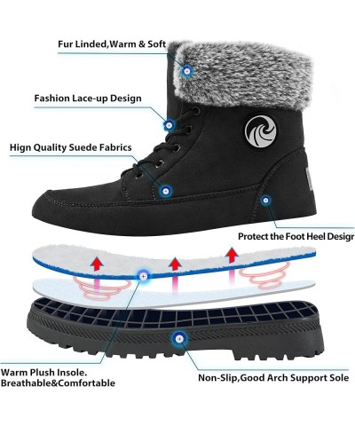 Winter Snow Boots for Women: Warm Fur Lined Ankle Booties Lace Up Slip on Outdoor Walking Womens Boots Black 008 $17.81 Boots