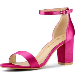 Women's Satin Open Toe Ankle Strap Chunky Heels Sandals Hot Pink $25.84 Sandals