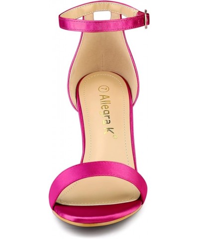 Women's Satin Open Toe Ankle Strap Chunky Heels Sandals Hot Pink $25.84 Sandals