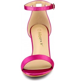 Women's Satin Open Toe Ankle Strap Chunky Heels Sandals Hot Pink $25.84 Sandals