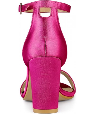 Women's Satin Open Toe Ankle Strap Chunky Heels Sandals Hot Pink $25.84 Sandals