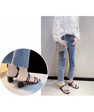 Women's Open Toe Lace up Sandal Square Head High Heeled Sandals Breathable Slip on Thick Heeled Thong Sandals Black 6.5 $13.5...