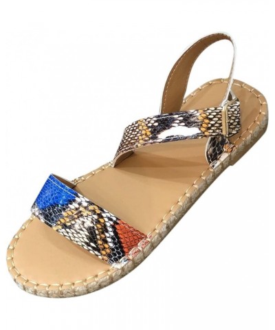 strap sandals for women, Fashion Spring And Summer Casual Flat Sandals Buckle Women's Sandals Blue $13.64 Pumps