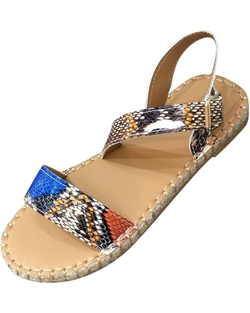 strap sandals for women, Fashion Spring And Summer Casual Flat Sandals Buckle Women's Sandals Blue $13.64 Pumps