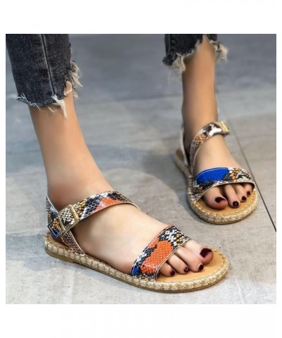 strap sandals for women, Fashion Spring And Summer Casual Flat Sandals Buckle Women's Sandals Blue $13.64 Pumps