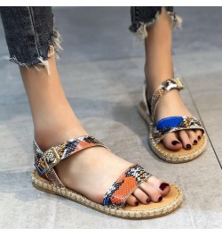 strap sandals for women, Fashion Spring And Summer Casual Flat Sandals Buckle Women's Sandals Blue $13.64 Pumps