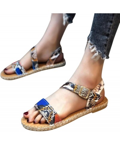 strap sandals for women, Fashion Spring And Summer Casual Flat Sandals Buckle Women's Sandals Blue $13.64 Pumps