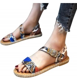 strap sandals for women, Fashion Spring And Summer Casual Flat Sandals Buckle Women's Sandals Blue $13.64 Pumps