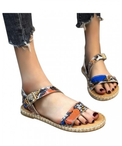 strap sandals for women, Fashion Spring And Summer Casual Flat Sandals Buckle Women's Sandals Blue $13.64 Pumps