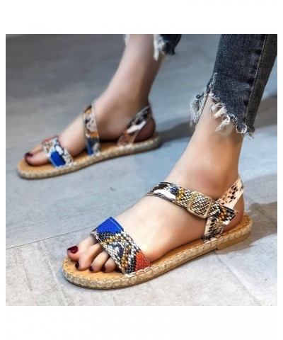 strap sandals for women, Fashion Spring And Summer Casual Flat Sandals Buckle Women's Sandals Blue $13.64 Pumps