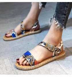 strap sandals for women, Fashion Spring And Summer Casual Flat Sandals Buckle Women's Sandals Blue $13.64 Pumps