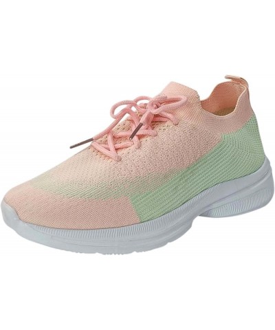 slide on shoes women, Ladies Shoes Color Matching Fashion Mesh Breathable Lace-up Flat Heel Casual Sneakers 03 Pink $16.82 Fa...