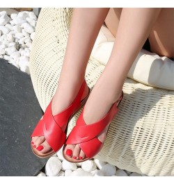 Fashion Women's Sandals 2021 Summer Comfortable Slope with Roman Sandals Women Simple and Versatile Outer Sandals Women red 8...