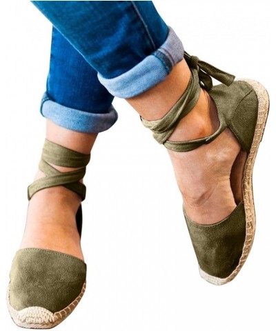 Women's Solid Suede Espadrille Sandals Summer Casual Closed Toe Shoes Leisure Roman Ankle Strap Flat Sandals Army Green 7 $15...