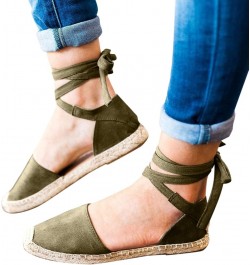 Women's Solid Suede Espadrille Sandals Summer Casual Closed Toe Shoes Leisure Roman Ankle Strap Flat Sandals Army Green 7 $15...