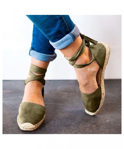 Women's Solid Suede Espadrille Sandals Summer Casual Closed Toe Shoes Leisure Roman Ankle Strap Flat Sandals Army Green 7 $15...