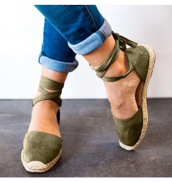 Women's Solid Suede Espadrille Sandals Summer Casual Closed Toe Shoes Leisure Roman Ankle Strap Flat Sandals Army Green 7 $15...