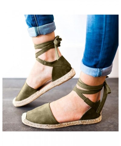 Women's Solid Suede Espadrille Sandals Summer Casual Closed Toe Shoes Leisure Roman Ankle Strap Flat Sandals Army Green 7 $15...