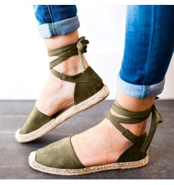 Women's Solid Suede Espadrille Sandals Summer Casual Closed Toe Shoes Leisure Roman Ankle Strap Flat Sandals Army Green 7 $15...