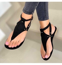 Flat Flops Strap Shoes Ladies Toe Sandals Open Sandals Beach Flip Buckle Women's Casual Shoes Solid Suede Slip on Loafers (Bl...