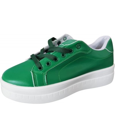 Ladies Fashion Solid Color Leather Round Toe Lace Up Platform Casual Shoes Women Shoes Casual Dress Boot Green $16.28 Boots