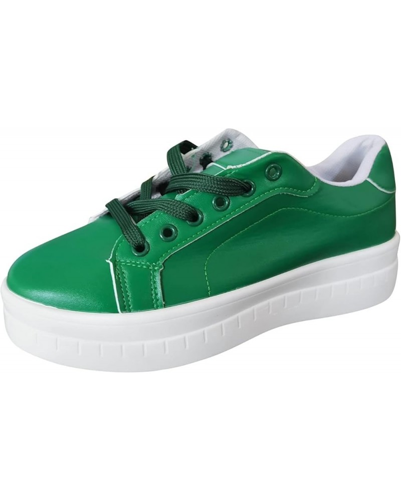 Ladies Fashion Solid Color Leather Round Toe Lace Up Platform Casual Shoes Women Shoes Casual Dress Boot Green $16.28 Boots