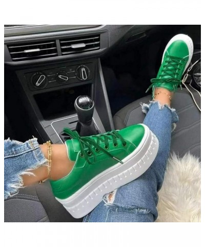 Ladies Fashion Solid Color Leather Round Toe Lace Up Platform Casual Shoes Women Shoes Casual Dress Boot Green $16.28 Boots