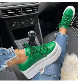 Ladies Fashion Solid Color Leather Round Toe Lace Up Platform Casual Shoes Women Shoes Casual Dress Boot Green $16.28 Boots