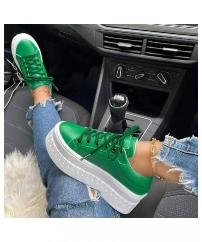 Ladies Fashion Solid Color Leather Round Toe Lace Up Platform Casual Shoes Women Shoes Casual Dress Boot Green $16.28 Boots