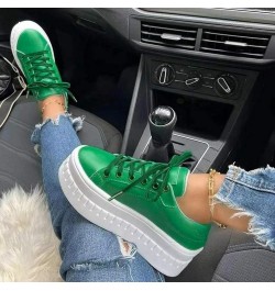 Ladies Fashion Solid Color Leather Round Toe Lace Up Platform Casual Shoes Women Shoes Casual Dress Boot Green $16.28 Boots