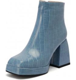 Women Chelsea Zip Square Toe Fashion Chunky Heels Platform Ankle Boots Blue Fur Inner $27.53 Boots