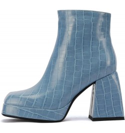 Women Chelsea Zip Square Toe Fashion Chunky Heels Platform Ankle Boots Blue Fur Inner $27.53 Boots