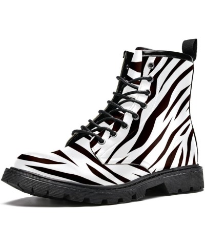 Winter Shoes for Women Girls Black and White Zebra High Top Lace Up Leather Boots Stylish Print Ankle Booties 6.5 Multicolour...