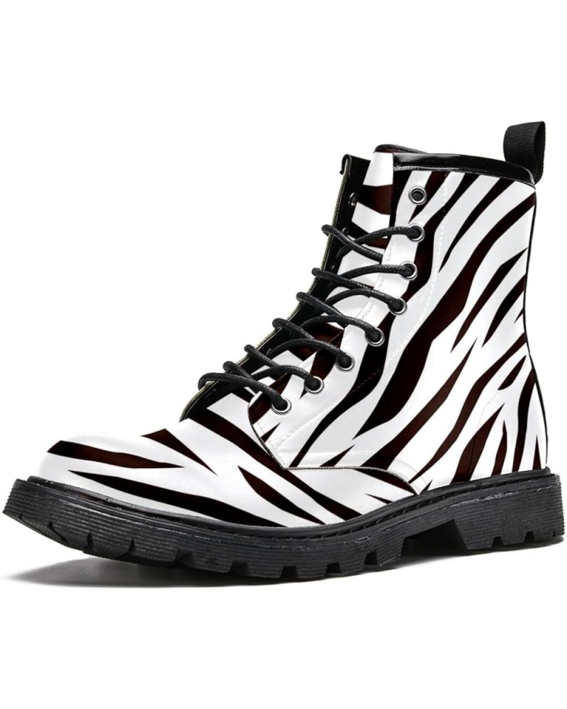 Winter Shoes for Women Girls Black and White Zebra High Top Lace Up Leather Boots Stylish Print Ankle Booties 6.5 Multicolour...