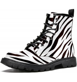 Winter Shoes for Women Girls Black and White Zebra High Top Lace Up Leather Boots Stylish Print Ankle Booties 6.5 Multicolour...