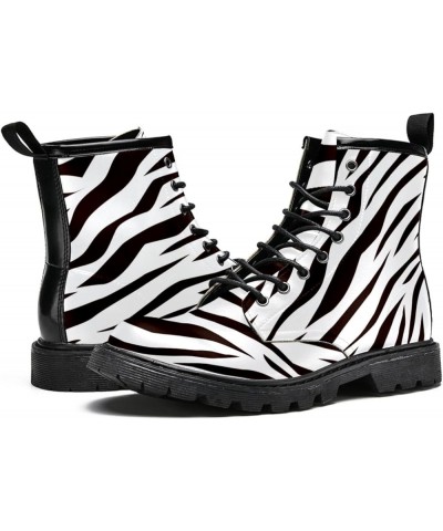 Winter Shoes for Women Girls Black and White Zebra High Top Lace Up Leather Boots Stylish Print Ankle Booties 6.5 Multicolour...